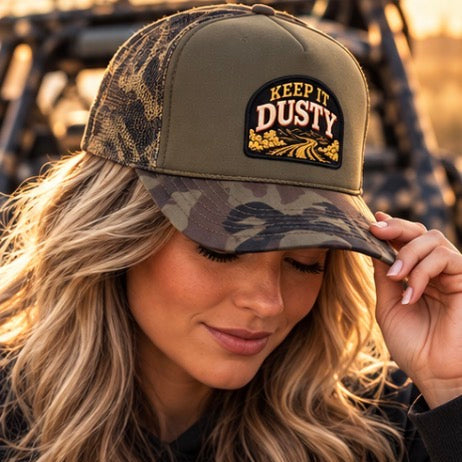 Keep It Dusty Dark Olive Camo Trucker Hat