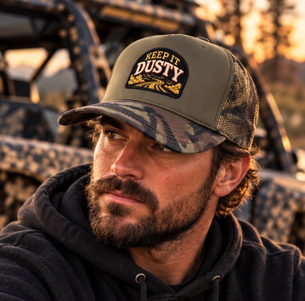 Keep It Dusty Dark Olive Camo Trucker Hat